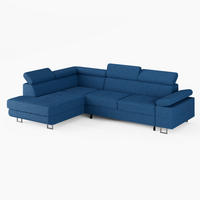 ECKSOFA CAROLINE Links Blau Cord-Stoff L-Form Couch mit Schlaffunktion & Bettkasten - Chromfarben/Blau, Textil (253/190cm)
