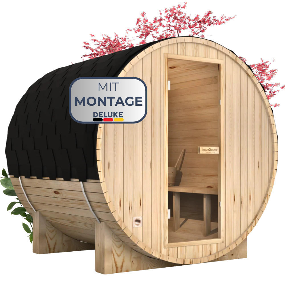 FASSSAUNA Outdoor mit Elektroofen PIET für 4 Personen Externe Montage - Braun, Holz (180/190/180cm) - DELUKE