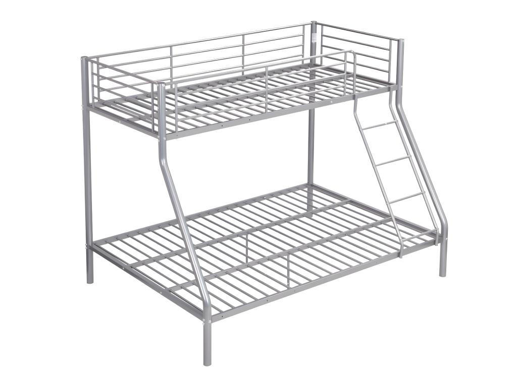 ETAGENBETT - 90 & 140 x 190 cm - Stahl - Silber + Matratze - ELEVATIO IV - Silberfarben, Metall - Vente-Unique