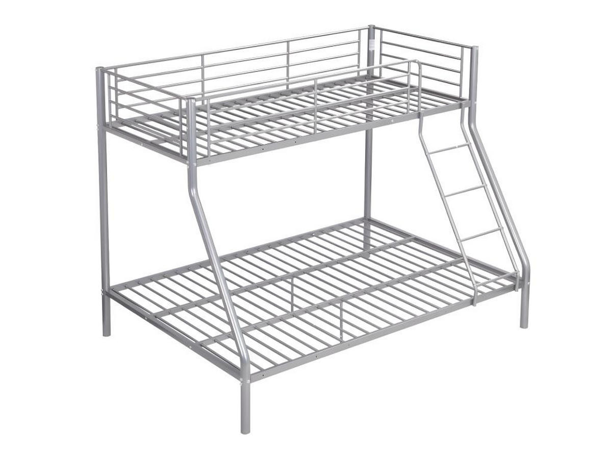 ETAGENBETT - 90 & 140 x 190 cm - Stahl - Silber + Matratze - ELEVATIO IV - Silberfarben, Metall - Vente-Unique