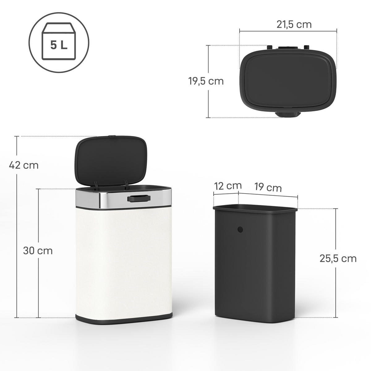 MÜLLEIMER Hängend 5 L Treteimer mit Druck-Öffnen Feststelldeckel Abfalleimer - Schwarz, Metall (19.5/30/21.5cm) - HOMCOM