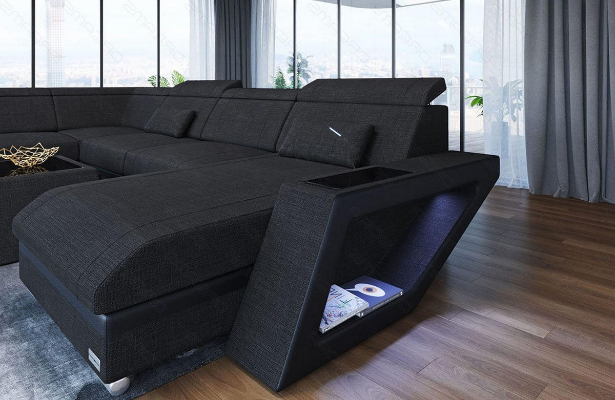 WOHNLANDSCHAFT Catania Schwarz Strukturstoff - Schwarz, Kunststoff (349/89/264cm)