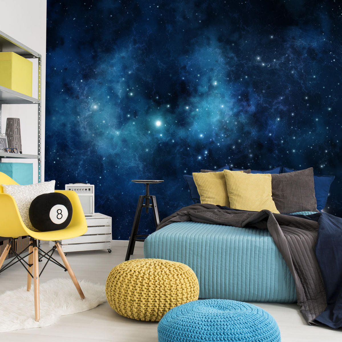 FOTOTAPETE für Wohnzimmer Sternenhimmel Nacht Galaxis 400x280 - Blau/Schwarz, Papier (400/280cm) - Muralo