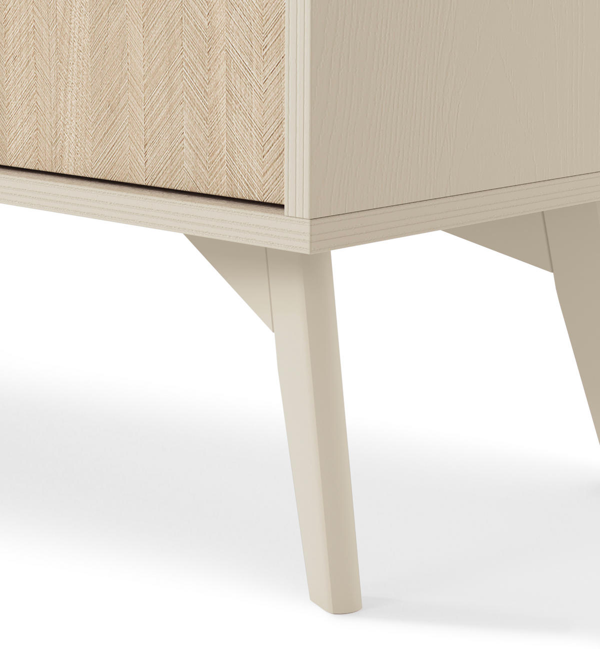 KOMMODE : Sandbeige/Skandi-Fischgrätmuster, Sandbeige Holzbeine, 158 x 80 x 38cm - Beige, Holzwerkstoff (158/80/38cm) - 3XE LIVING