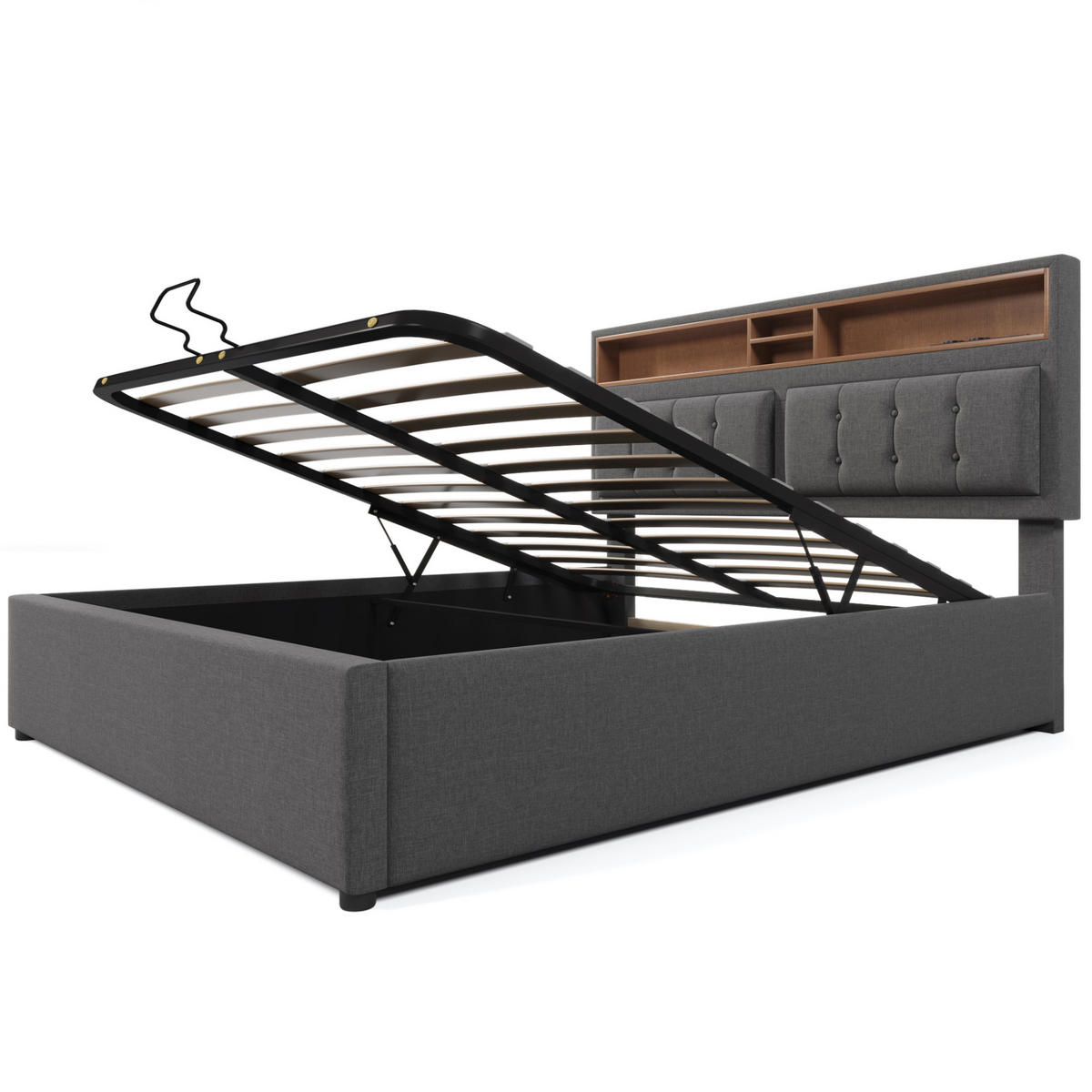 POLSTERBETT mit Stauraum und USB/Typ-C 160x200 cm Leinen Grey - Grau, Metall (160/200cm) - Meubliv