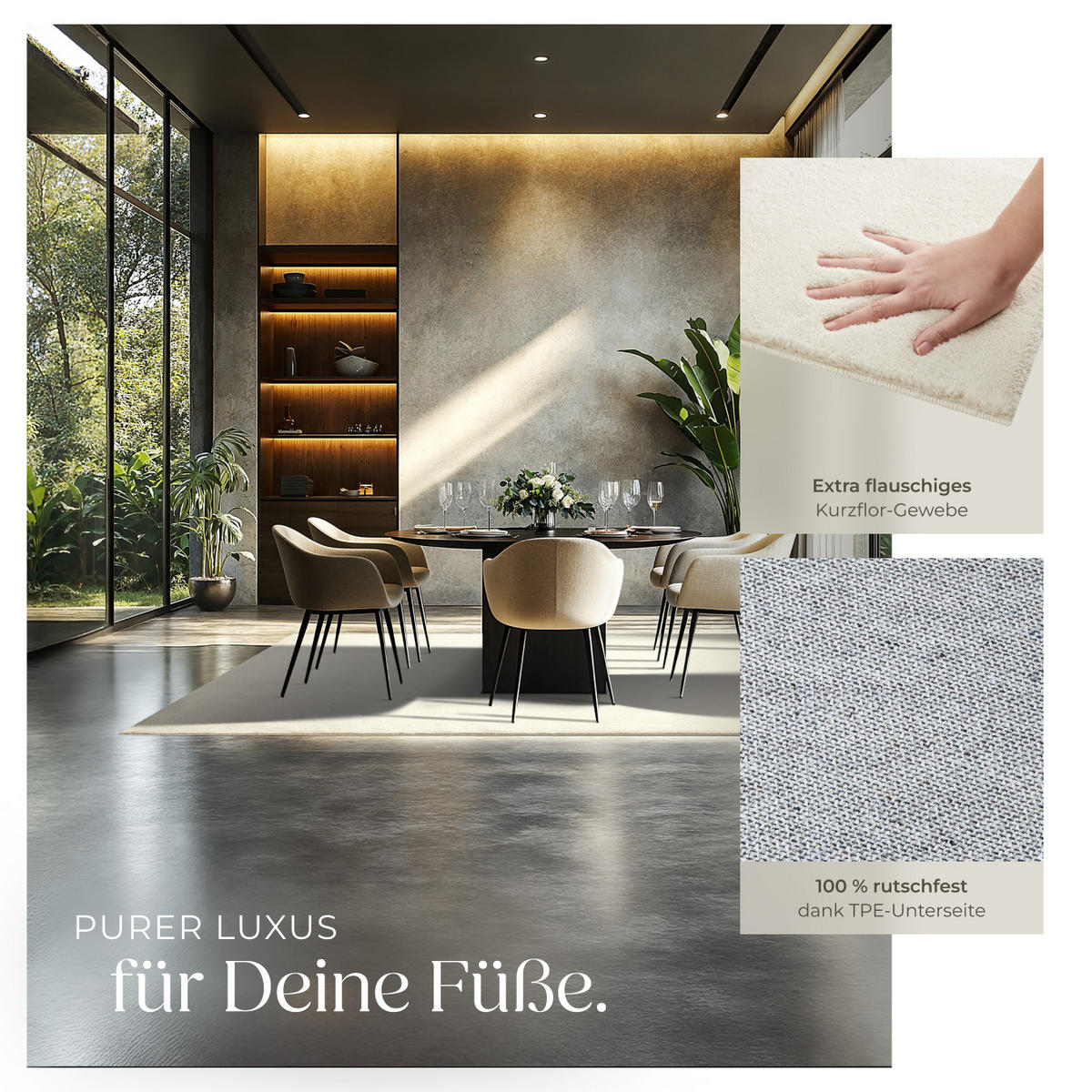 KURZFLORTEPPICH Soft Zone,rutschfeste Unterseite,creme - Creme, Kunststoff (230/160cm) - tectake