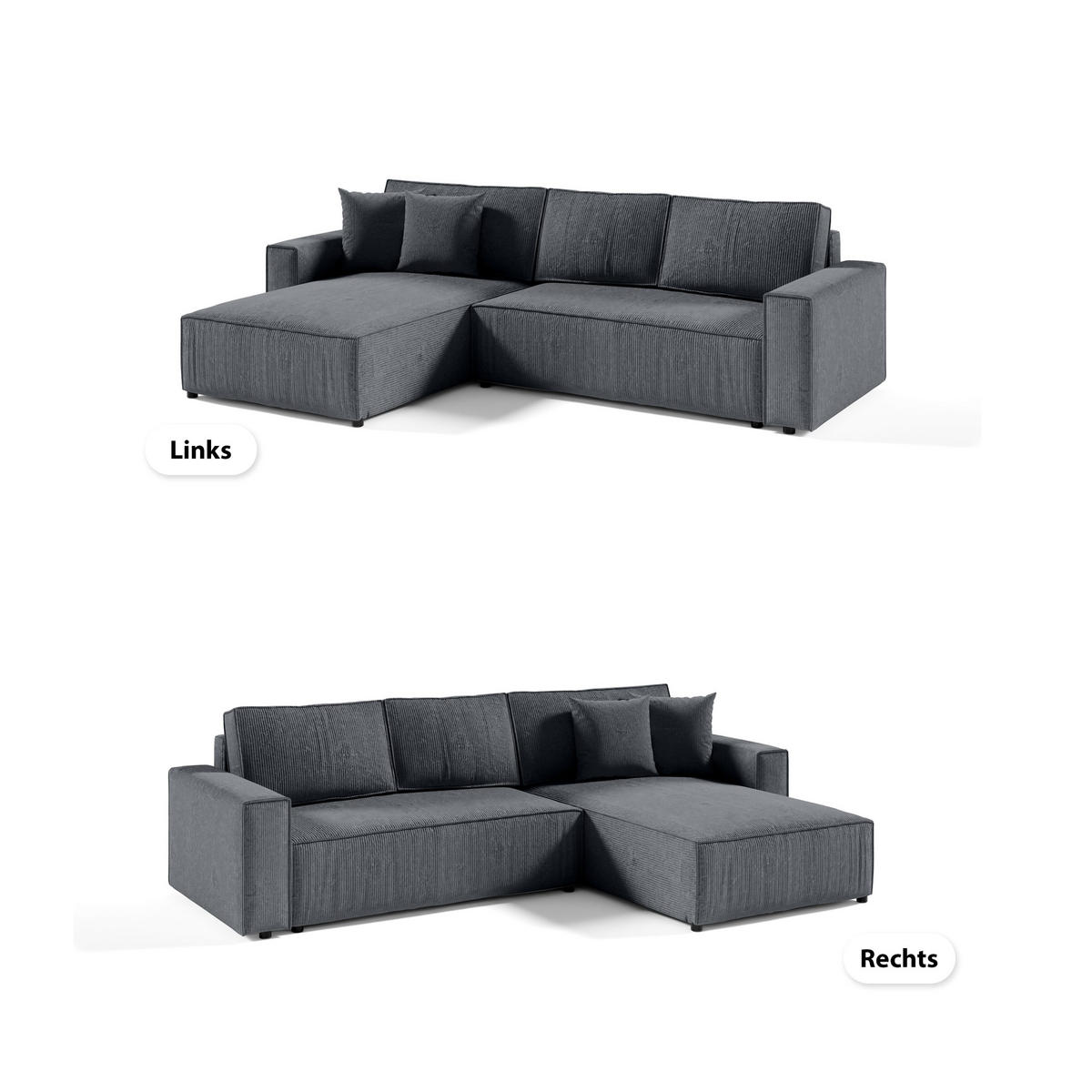 ECKSOFA Couch Sofagarnitur Sekwana L-form Anthrazit - Anthrazit, Naturmaterialien (294/185cm) - Fedve