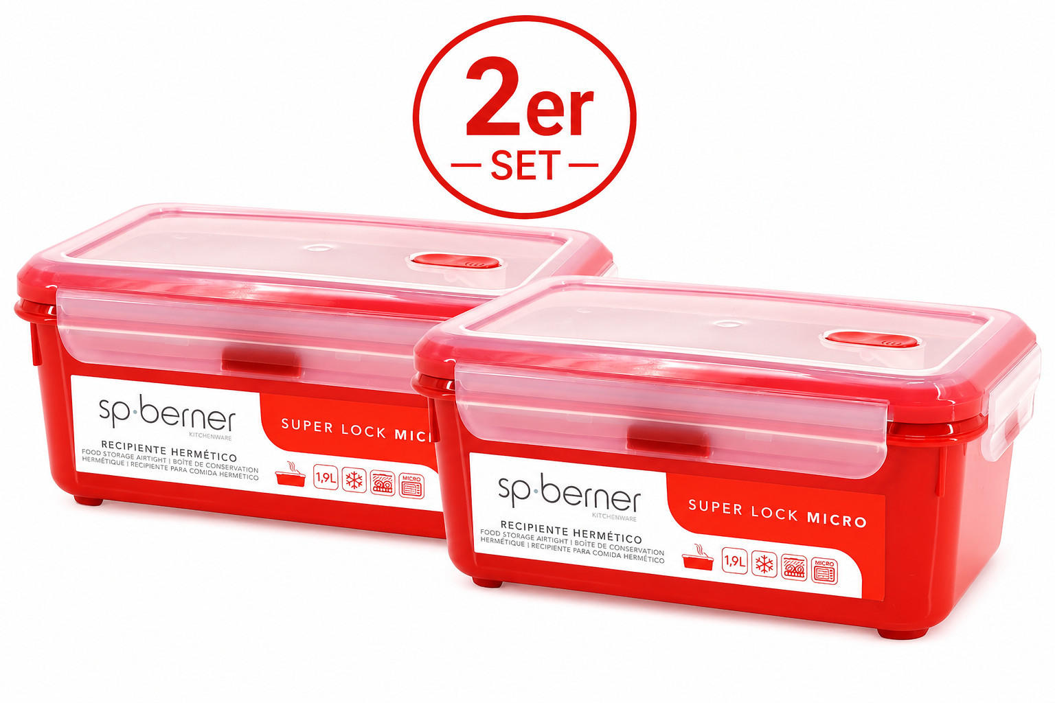FRISCHHALTEDOSE SUPER LOCK MICRO 1,9 L 2er Set - Rot, Kunststoff (14/10/22.5cm) - Green Spirit