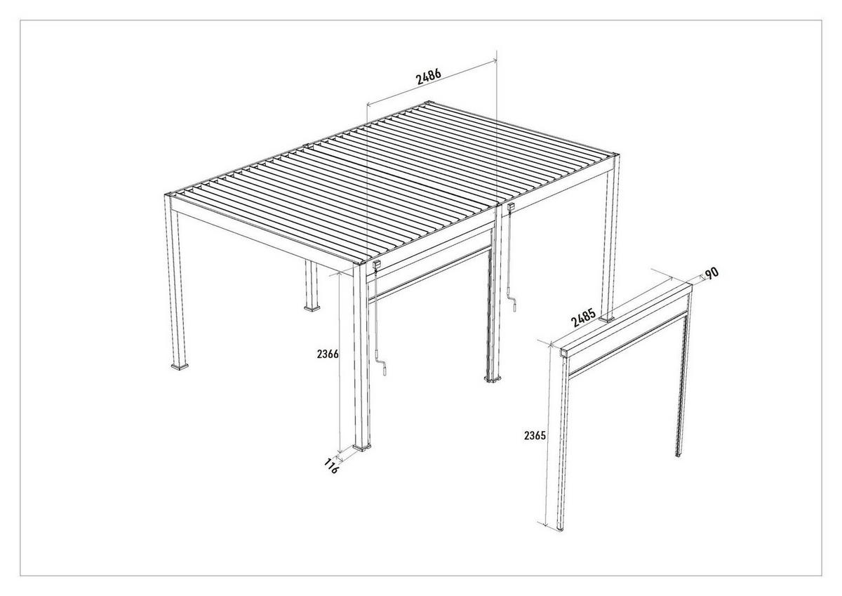 SONNENROLLO für Pergola 2,65 m Weiß - Weiß, Metall (265/236/4cm) - WEIDE