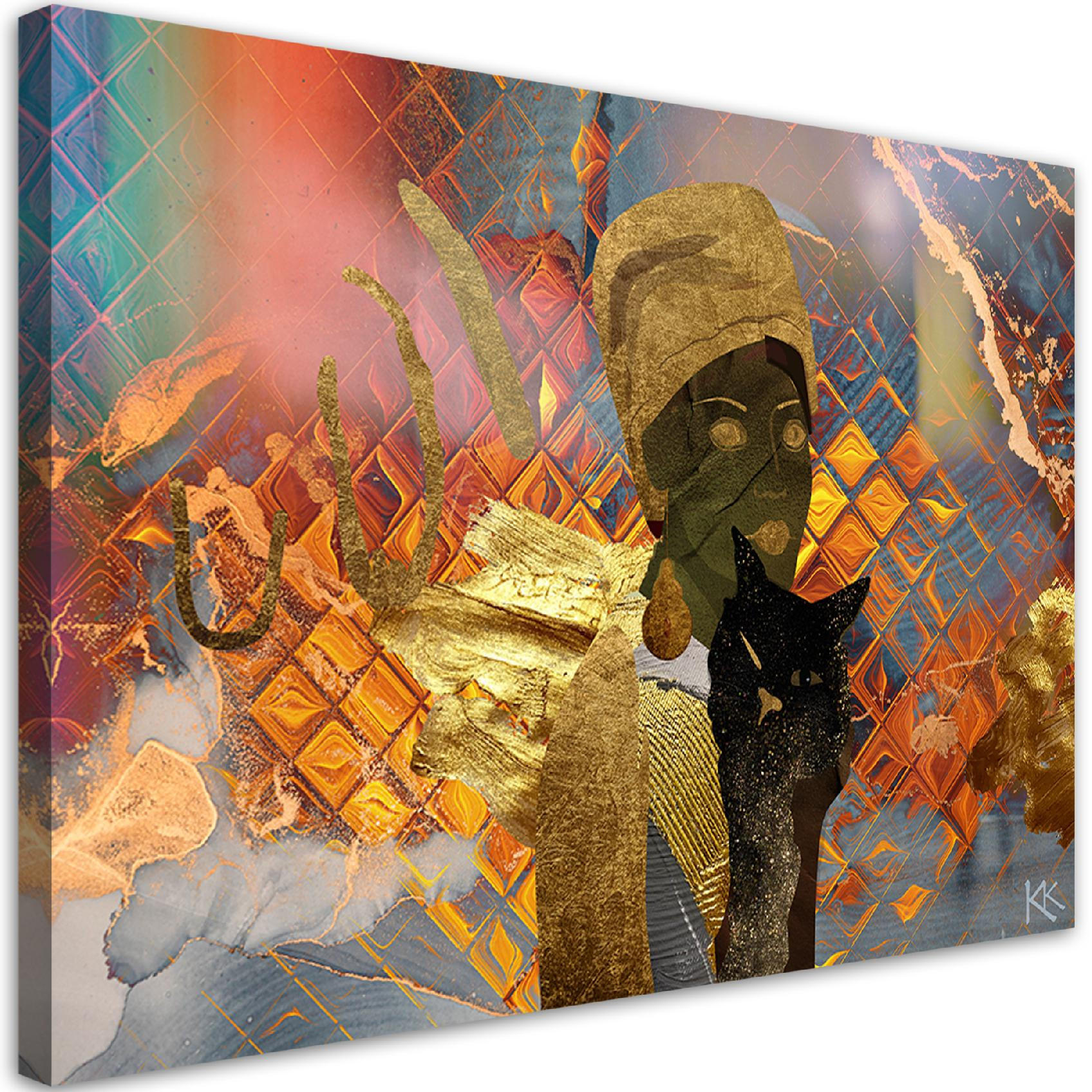 WANDBILD afrikanerin und katze - Goldfarben, Textil (60/40cm) - Feeby