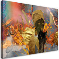 WANDBILD afrikanerin und katze - Goldfarben, Textil (60/40cm) - Feeby