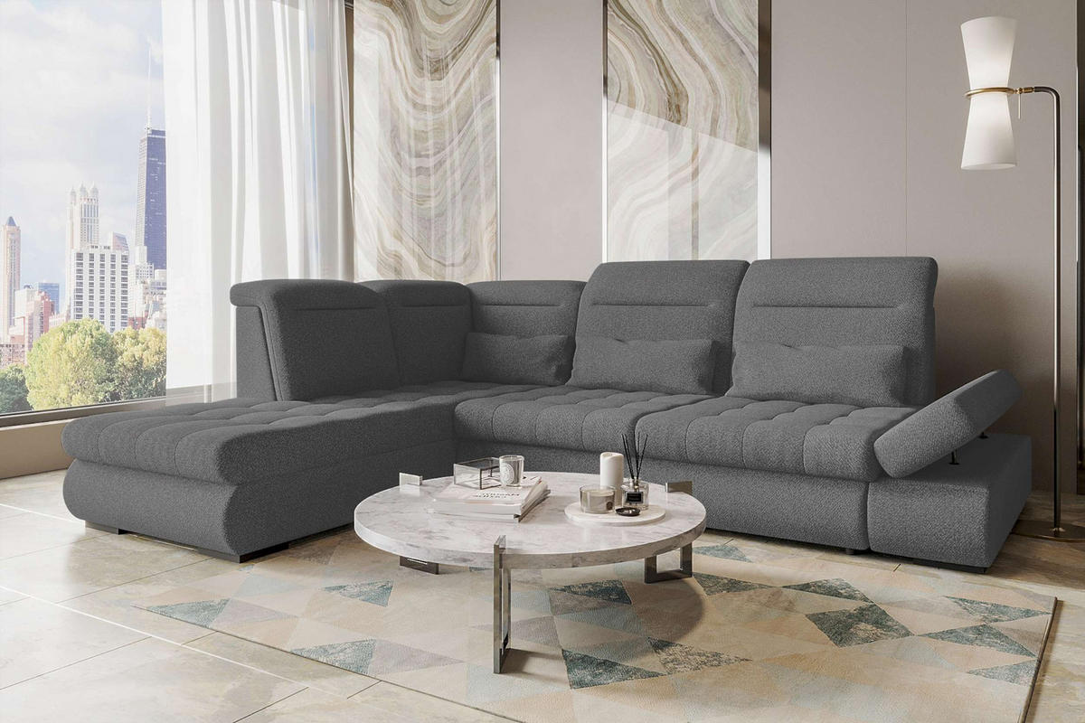 ECKSOFA Toscana Strukturstoff inkl. Schlaffunktion - Anthrazit, Textil (227/279cm) - 99rooms