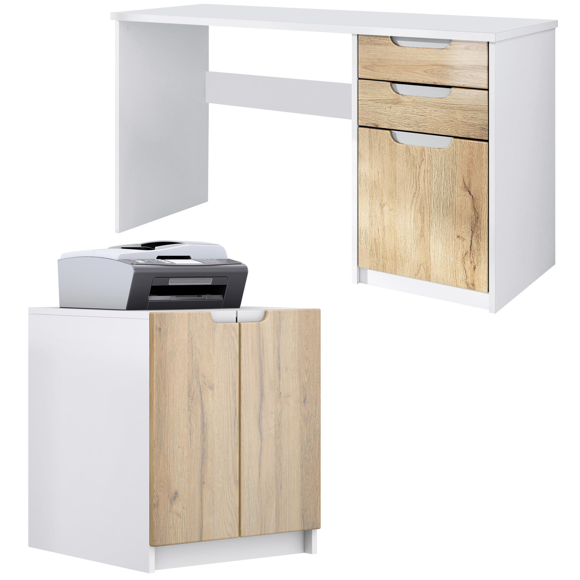 BÜROMÖBELSET Paris Eiche Natur - Eichefarben, Holzwerkstoff (60/180/76cm) - Vladon