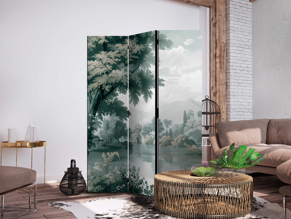 PARAVENT Akustik 3-tlg 135x172 cm Landschaft mit Park - Grün, Holz/Textil (135/172/3cm) - Muralo