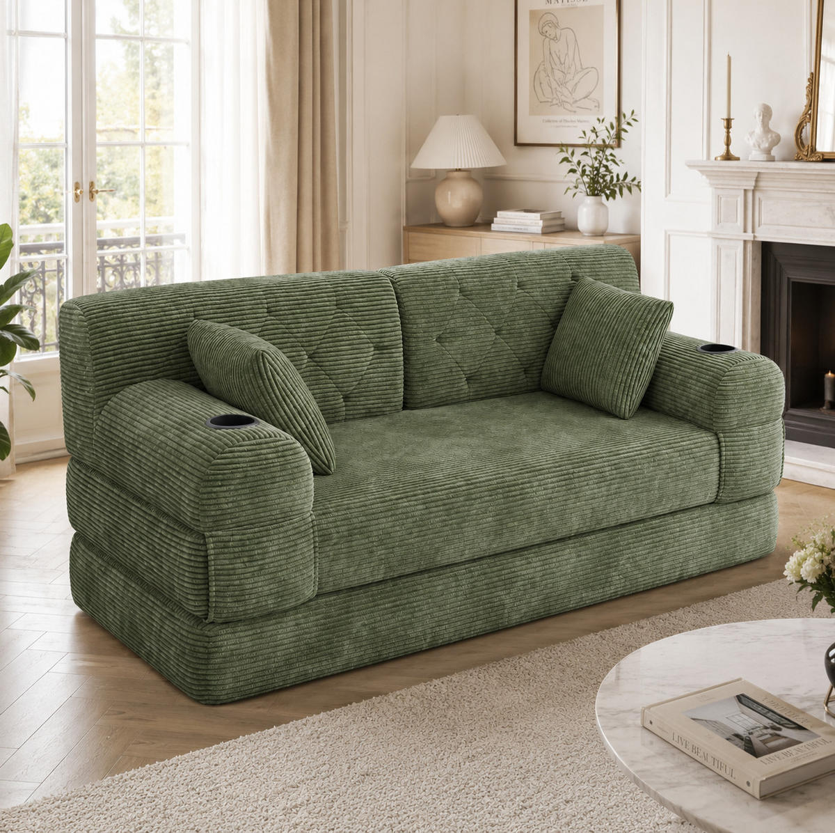 SCHLAFSOFA mit Schlaffunktion 168 x 80 x 81 cm Green - Grün, Kunststoff (80/81/168cm) - Meubliv