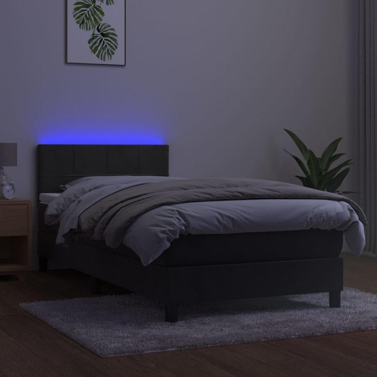 BOXSPRINGBETT MIT MATRATZE & LED DUNKELGRAU 100X200 CM SAMT - Dunkelgrau, Textil - vidaXL