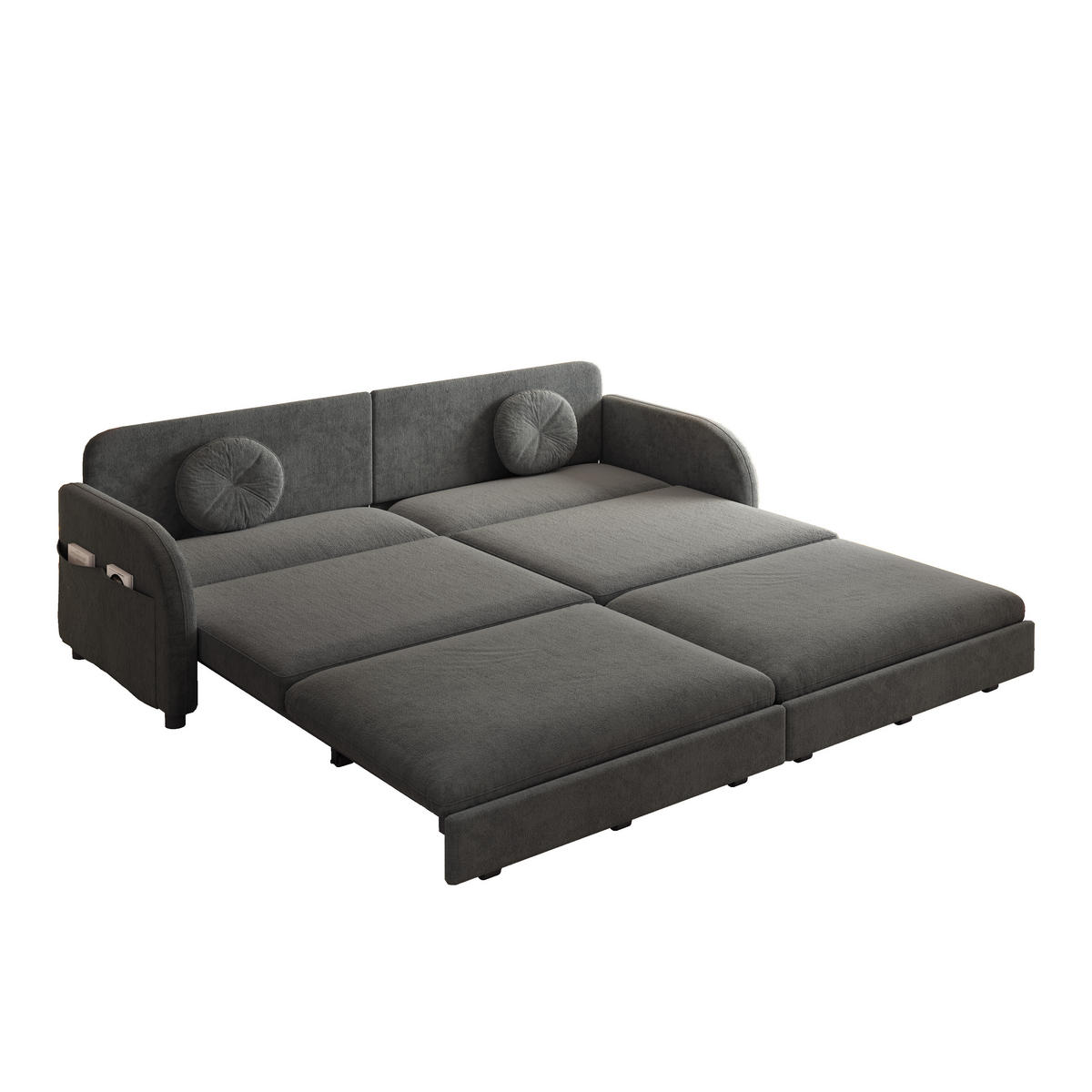 SCHLAFSOFA 3-in-1 ausziehbar 206 cm mit Stautaschen, DE-42862, Grau - Grau, Metall (205/89/84cm) - ComfortXL