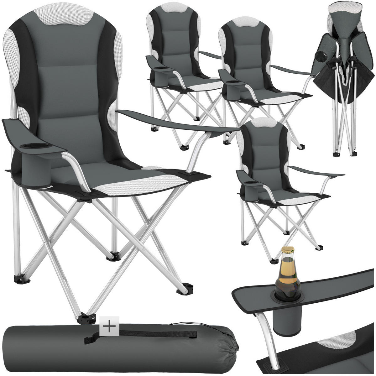 CAMPINGSTUHL 4er Set ,60 x 88 x 110 cm,grau - Grau, Kunststoff (88/110/60cm) - tectake
