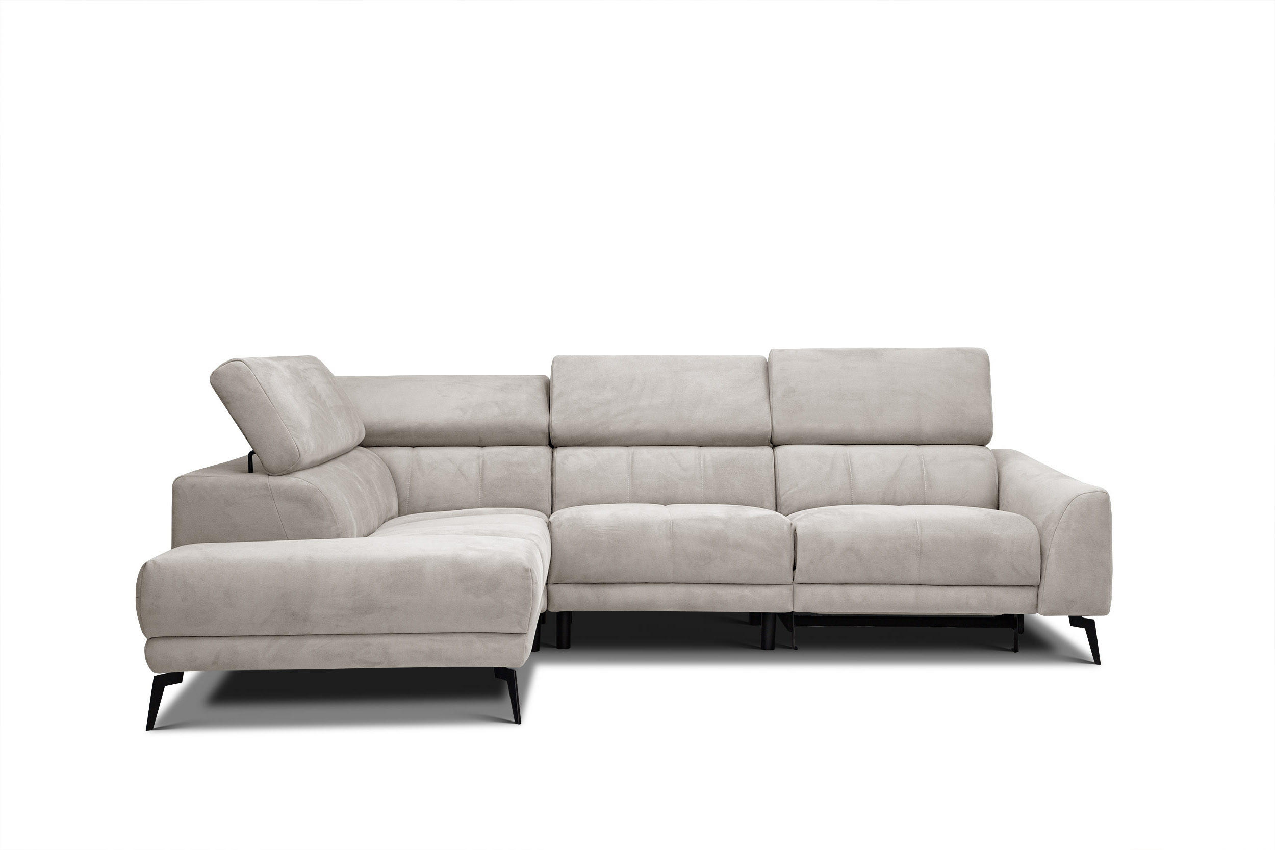 ECKSOFA LARS 5-Sitzer, 1 Relax, verstellbare Kopfstützen, beige - Beige/Schwarz, Holzwerkstoff/Textil (284/201cm) - Courtois Laville