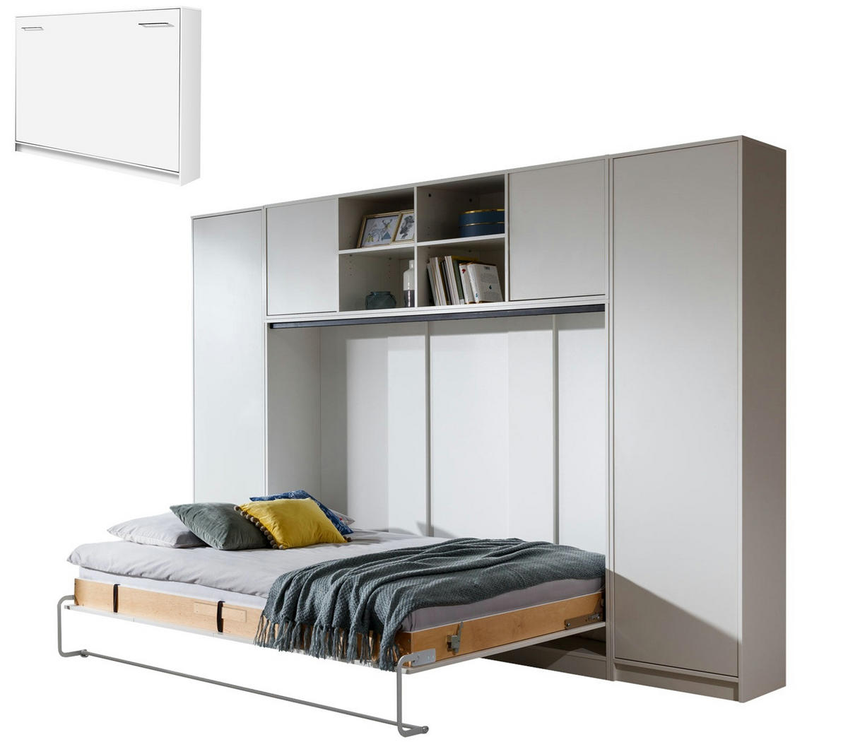 SCHRANKBETT Wandbett horizontal HB 140x200 mit 2 Schränken & Aufsatz - 4-teilig - Weiß - Weiß, Holzwerkstoff (140/200cm) - QMM TraumMöbel