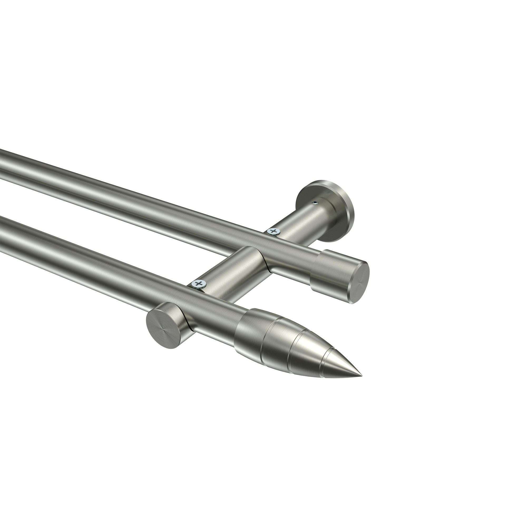 GARDINENSTANGE Platon Samanto 600 cm (geteilt in 3 x 200 cm), 2-läufig (ohne Ringe), 20 mm Ø Edelstahl-Optik - Edelstahlfarben, Metall (600cm) - INTERDECO