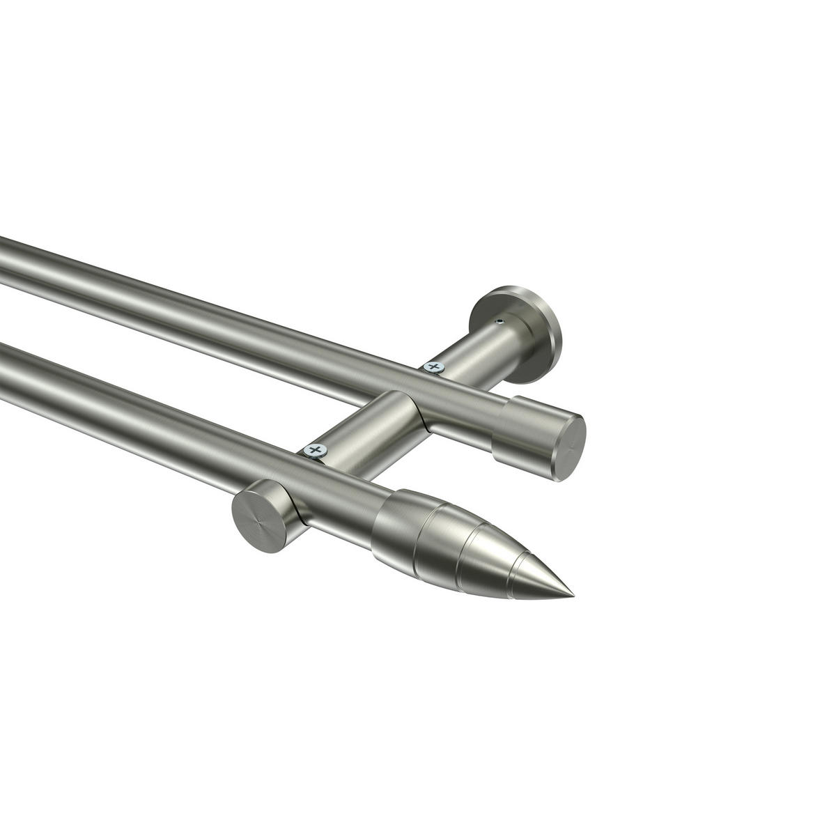 GARDINENSTANGE Platon Samanto 540 cm (geteilt in 3 x 180 cm), 2-läufig (ohne Ringe), 20 mm Ø Edelstahl-Optik - Edelstahlfarben, Metall (540cm) - INTERDECO