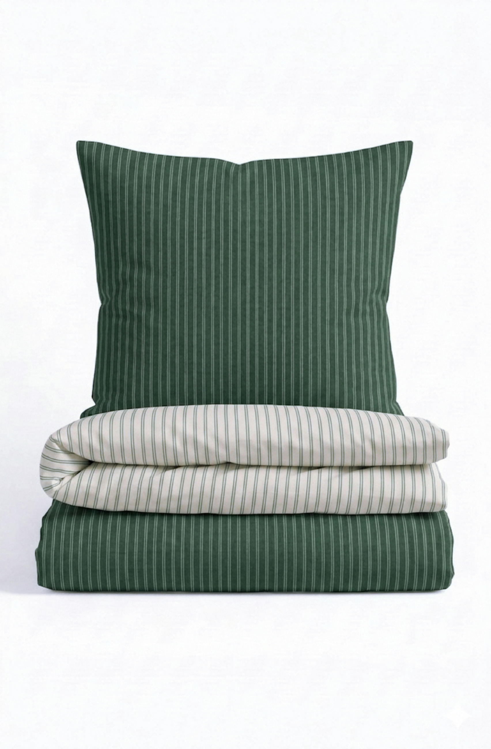 BETTWÄSCHE-GARNITUR Premium Melange Webstreifen dunkelgrün, 135x200 cm + 80x80 cm - Dunkelgrün, Textil (135/200cm) - biberna