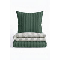 BETTWÄSCHE-GARNITUR Premium Melange Webstreifen dunkelgrün, 135x200 cm + 80x80 cm - Dunkelgrün, Textil (135/200cm) - biberna