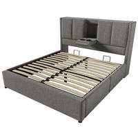 STAURAUMBETT 140/200 cm DE-00536, in Beige, verstecktem Becherhalter und hydraulischem Stauraum - Grau, Metall (140/200cm) - ComfortXL