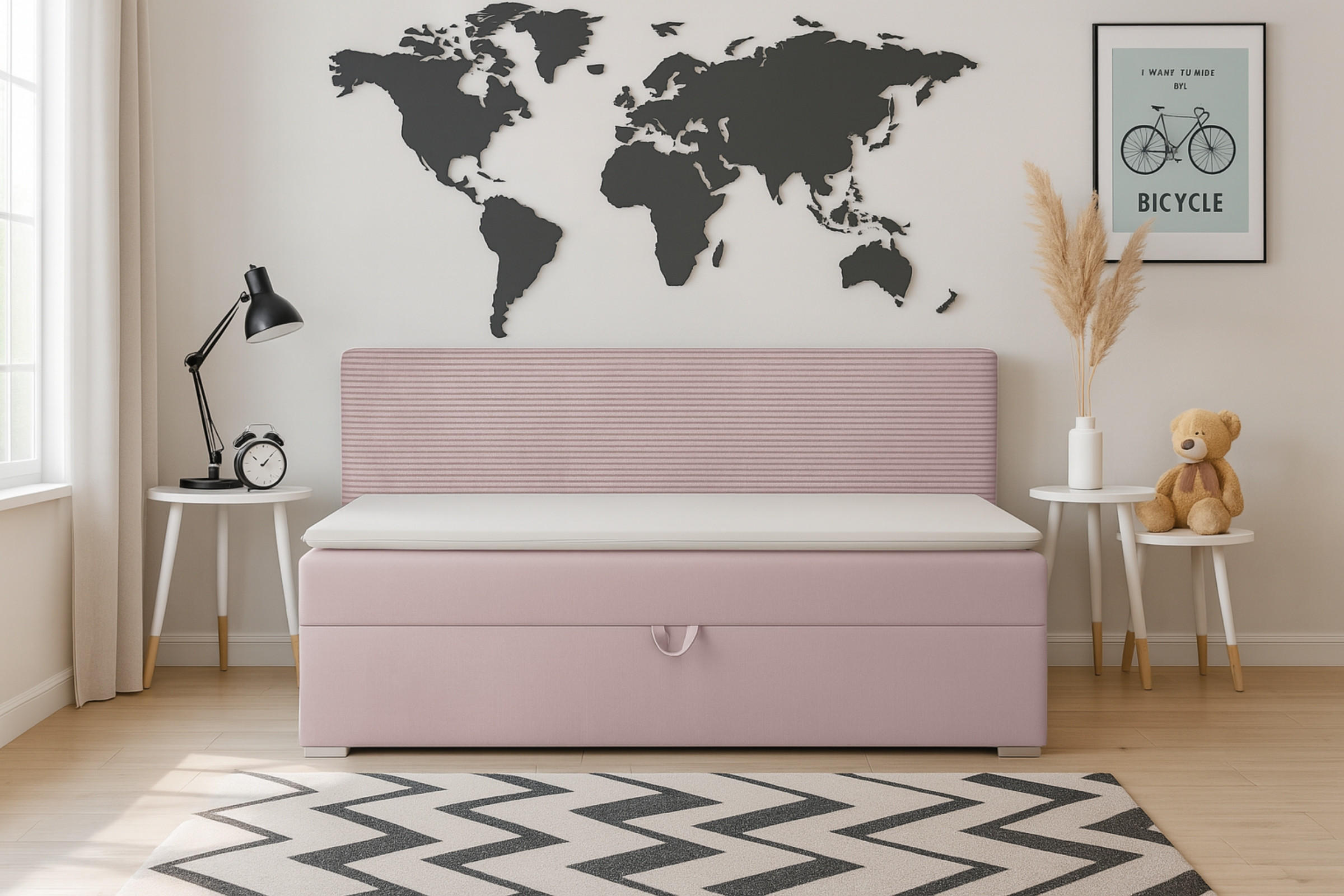 BOXBETT MATI 90/200 Rosa mit Taschen-Federkernmatratze H4 - Rosa, Holz/Holzwerkstoff (90/200cm) - Deine Möbel 24