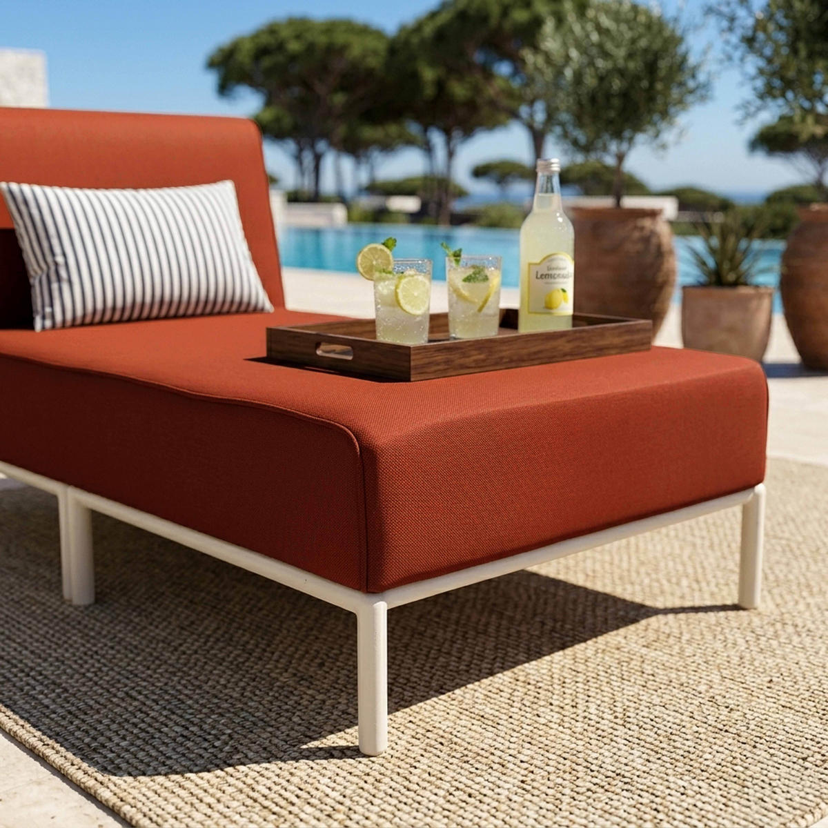GARTENSOFA mit 3 Sitzplätzen, Terrakotta - Rot, Textil (128/78/144cm) - Oviala