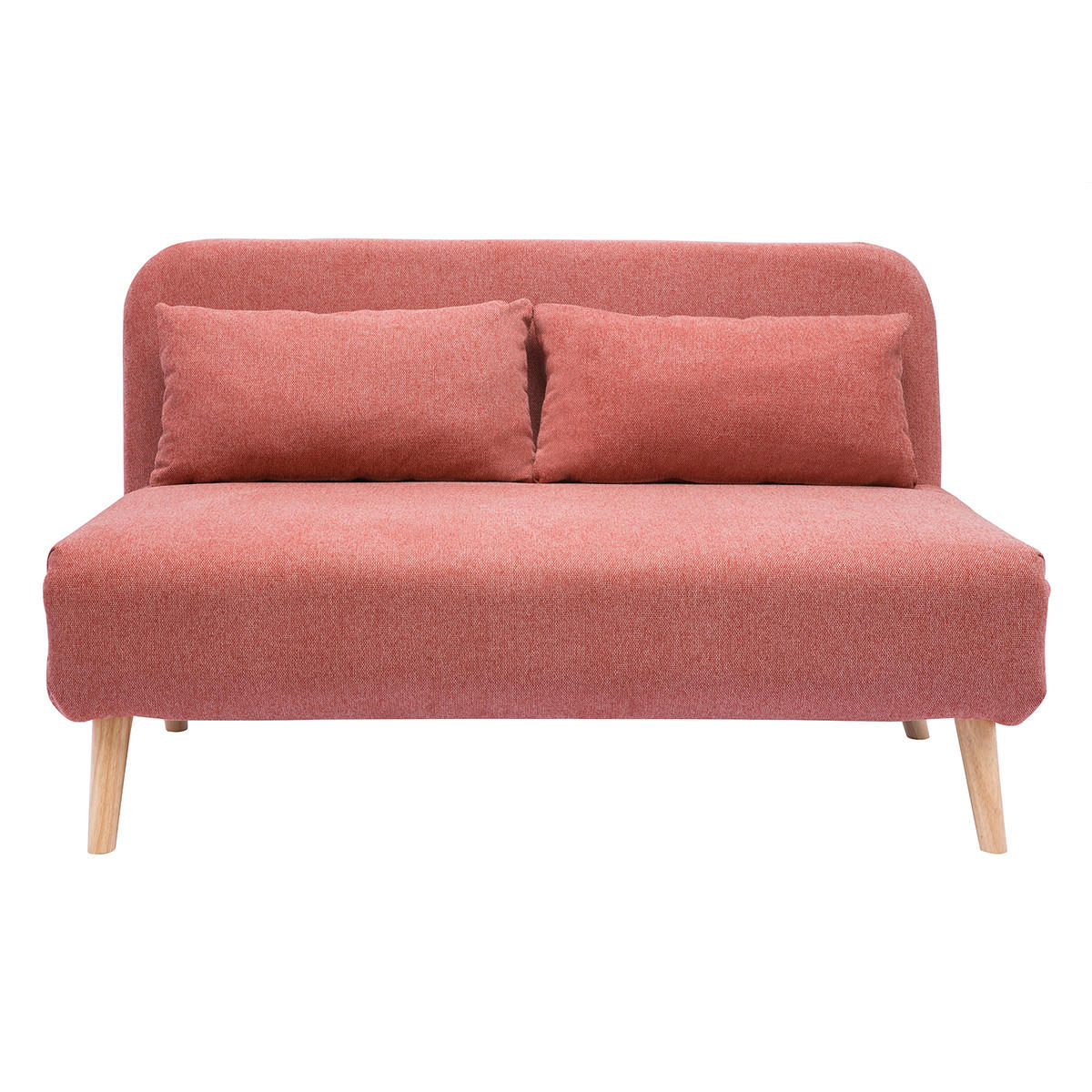 SCHLAFSOFA 2-Sitzer Terrakotta Samtig Helles Holz AMIKO - Terracotta, Textil (87/78/132cm) - Miliboo