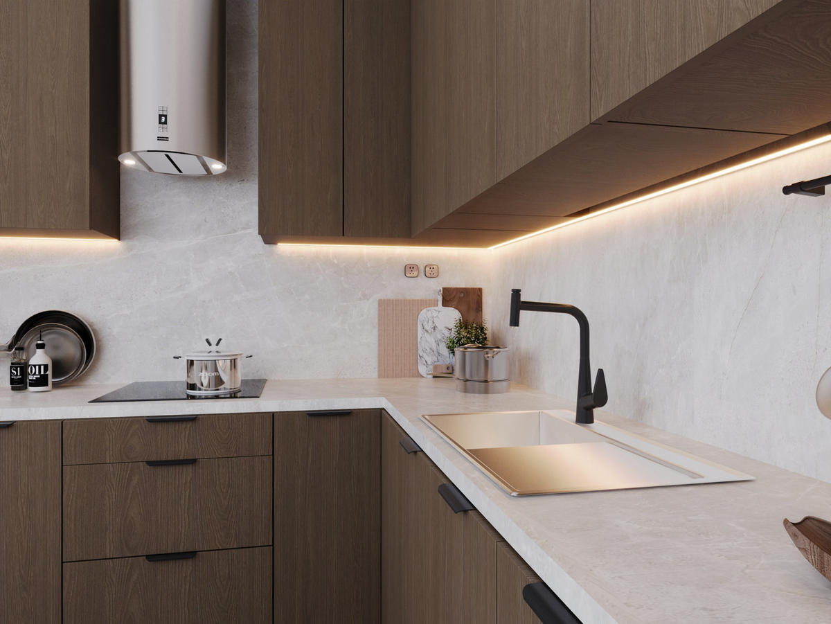 WINKELKÜCHE - 310 x 290 cm Livaro – KU-S36 – Dunkle Eiche - Dunkelbraun, Holzwerkstoff (310/247/290cm) - hi-markt