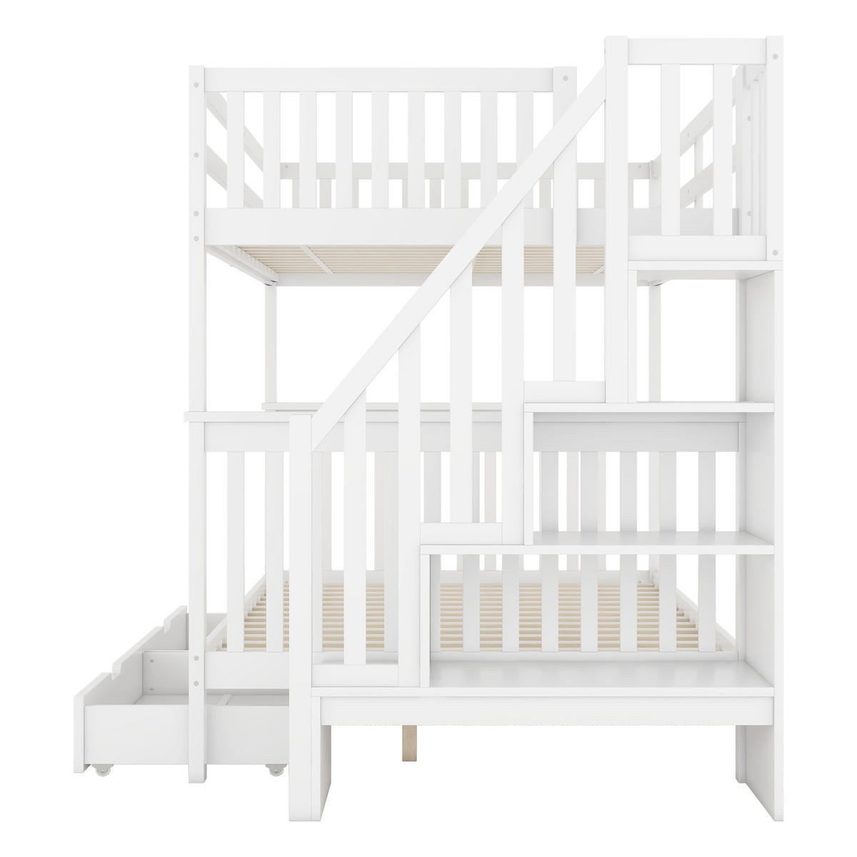 ETAGENBETT 140x200cm Weiß mit 2 Schubladen EN747-1 Treppenregal - Weiß, Holz (140/200cm) - FLIEKS