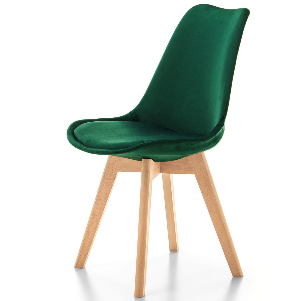STUHL Dublin modern grün, Holzbeinen - Veloursstoff und Polsterschaum - Naturfarben/Grün, Holz/Textil (50/83/54cm) - NEW HOME