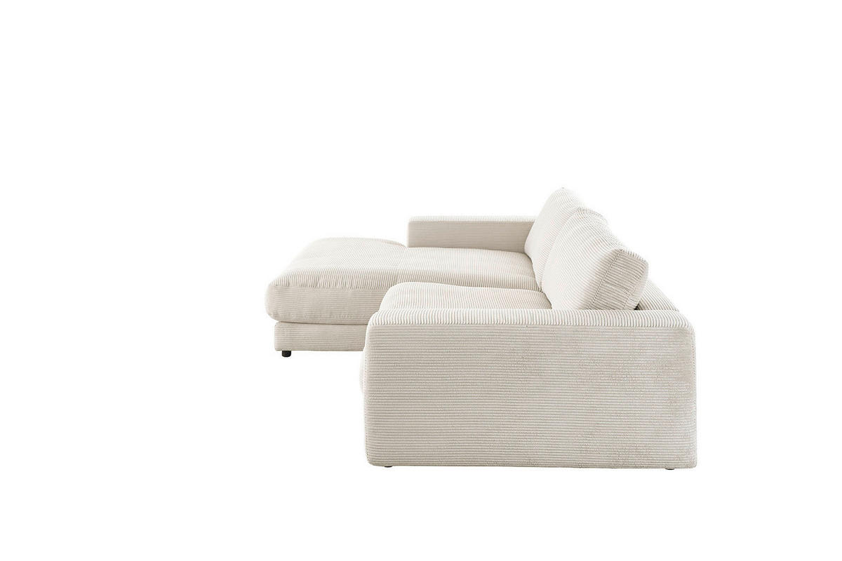 ECKSOFA MADELINE Cremeweiß Cord - Creme/Schwarz, Kunststoff/Textil (270/190cm) - KAWOLA