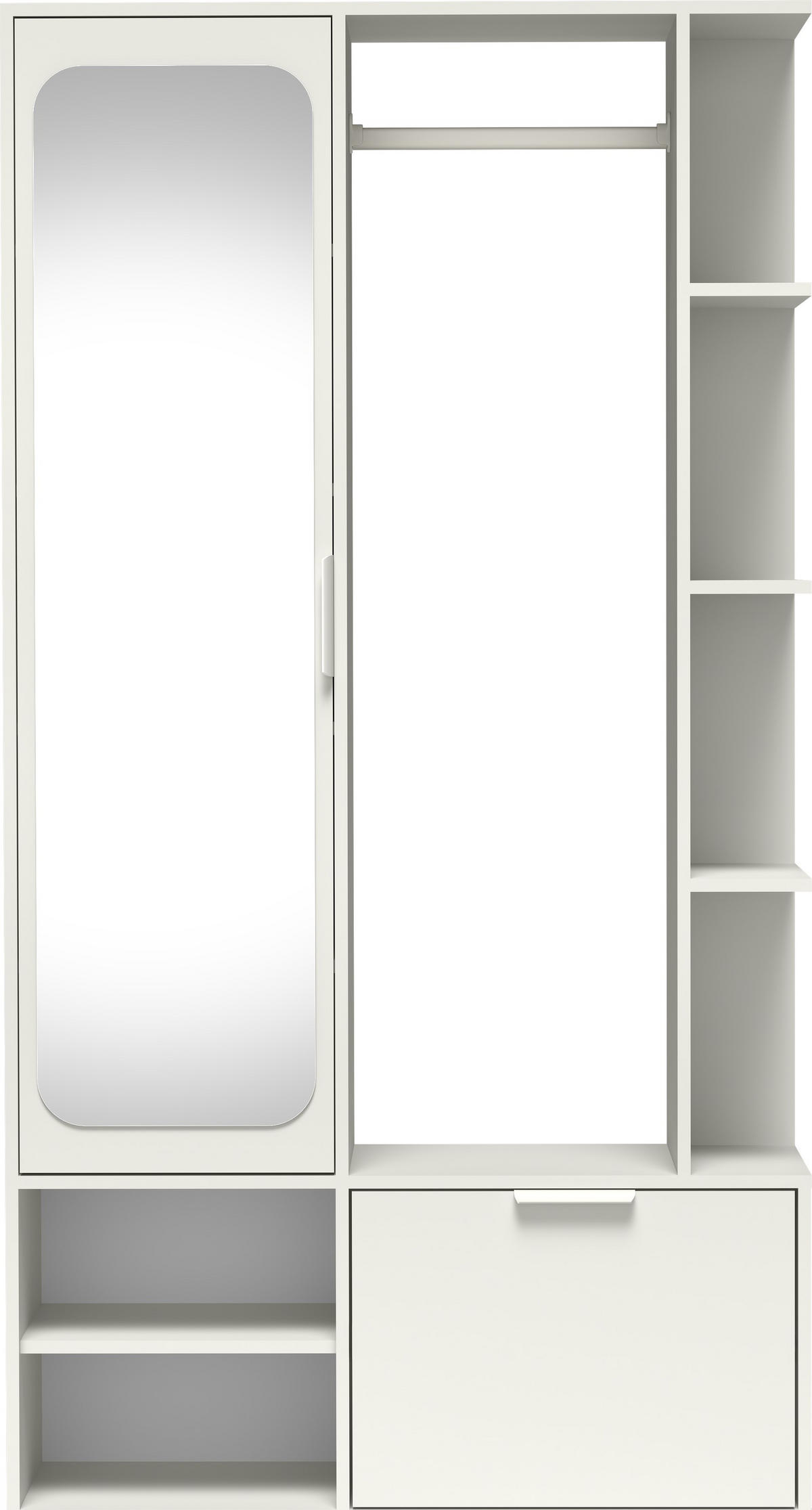 GARDEROBE Mela mit Spiegel, Sitzbank & Kleiderstange – 100/189/33 cm – Weiß - Weiß, Holzwerkstoff/Metall (100/189.4/33cm) - WFL GROUP