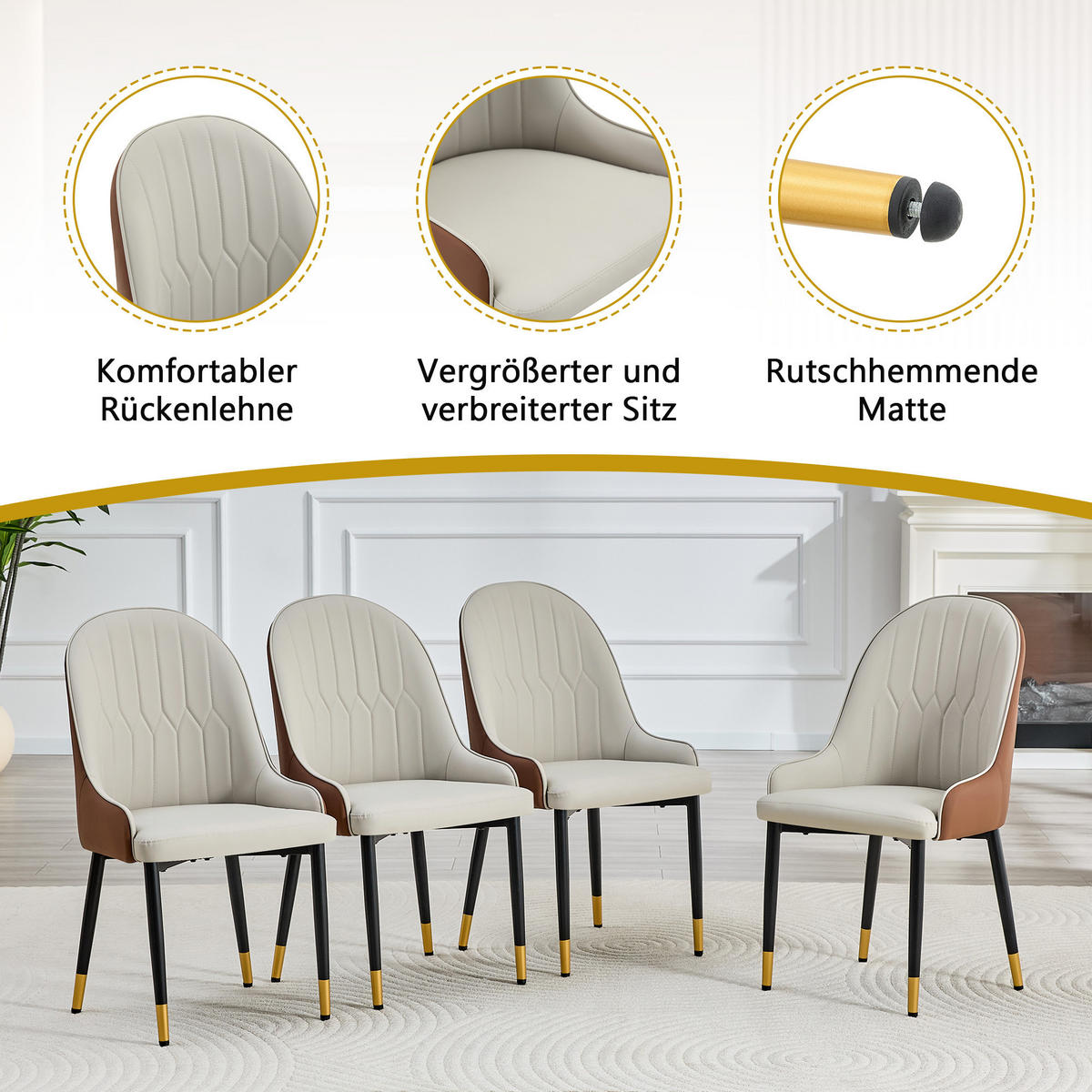 ARMLEHNSTUHL-SET DE-36680 2 Stück mit PU-Bezug und Metallbeinen Warmgrau/Braun - Multicolor, Metall (44/91/47.3cm) - ComfortXL