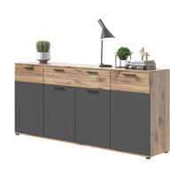 SIDEBOARD Eiche, grau 200 cm, KOMMODE mit Soft-Close, Wohn- und Esszimmermöbel - Eichefarben/Schwarz, Holzwerkstoff/Kunststoff (200/91/40cm) - Inn.Furn