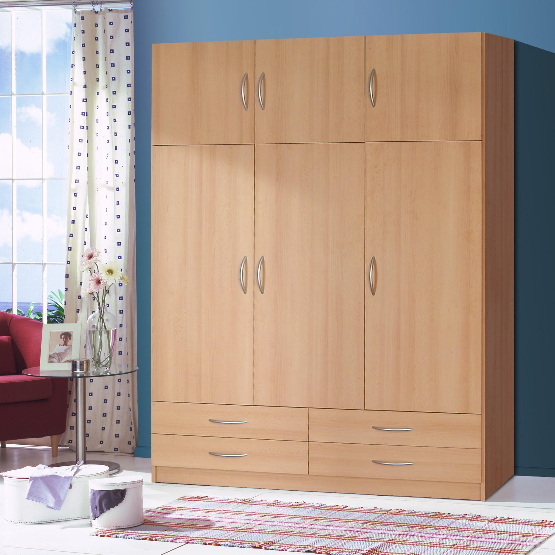 DREHTÜRENSCHRANK STELLINA 135/194/54,6cm 6-türig Buchefarben - Buchefarben, Holzwerkstoff (135/194/54.6cm) - MASSENO