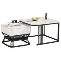 COUCHTISCH-SET, Hochglanz-Marmoroptik mit schwarzem Metallrahmen, 1 Schublade, 70/70/45 + 50/50/40 cm,Weiß - Weiß, Holzwerkstoff (70/70/45cm) - Redom