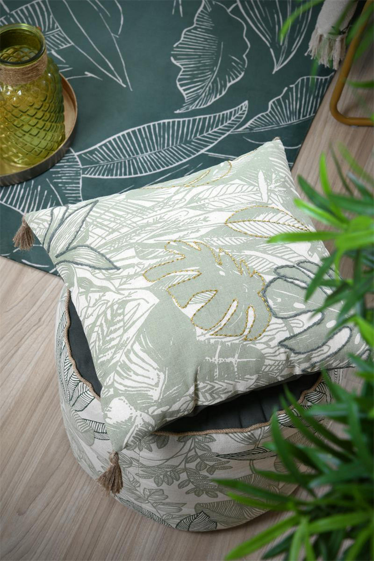 DEKOKISSEN mit Fransen Botanys 40/40/5 cm - Grün, Naturmaterialen (40/40cm) - STOF
