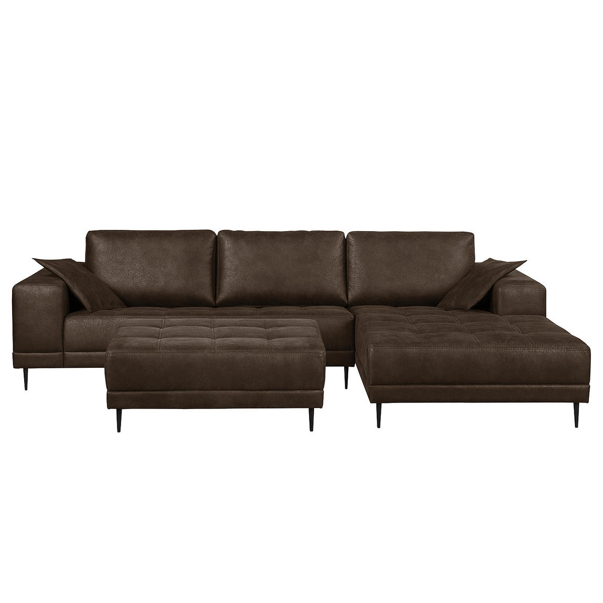 ECKSOFA mit Ottomane - Antiklederlook - Braun, Textil (282/167cm) - home24