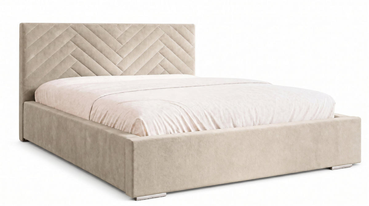 POLSTERBETT 120x200 cm AURA, Doppelbett mit Bettkasten und Lattenrost aus Holz, Velourstoff: Hellbraun - Hellbraun, Holz/Kunststoff (120/200cm) - Marpur