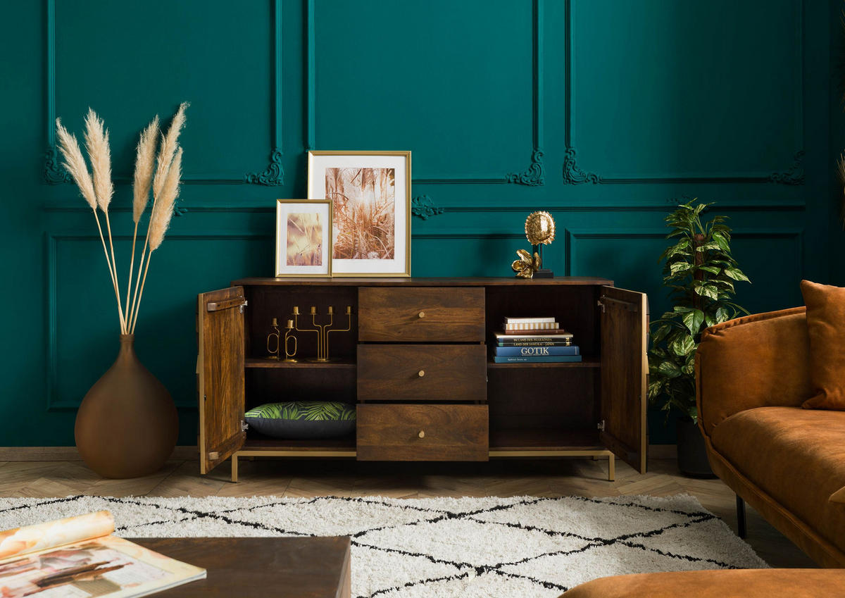 SIDEBOARD Mango 146x40x77 braun geölt DIAMOND #222 - Braun, Holz (146/77/40cm) - Massivmoebel24