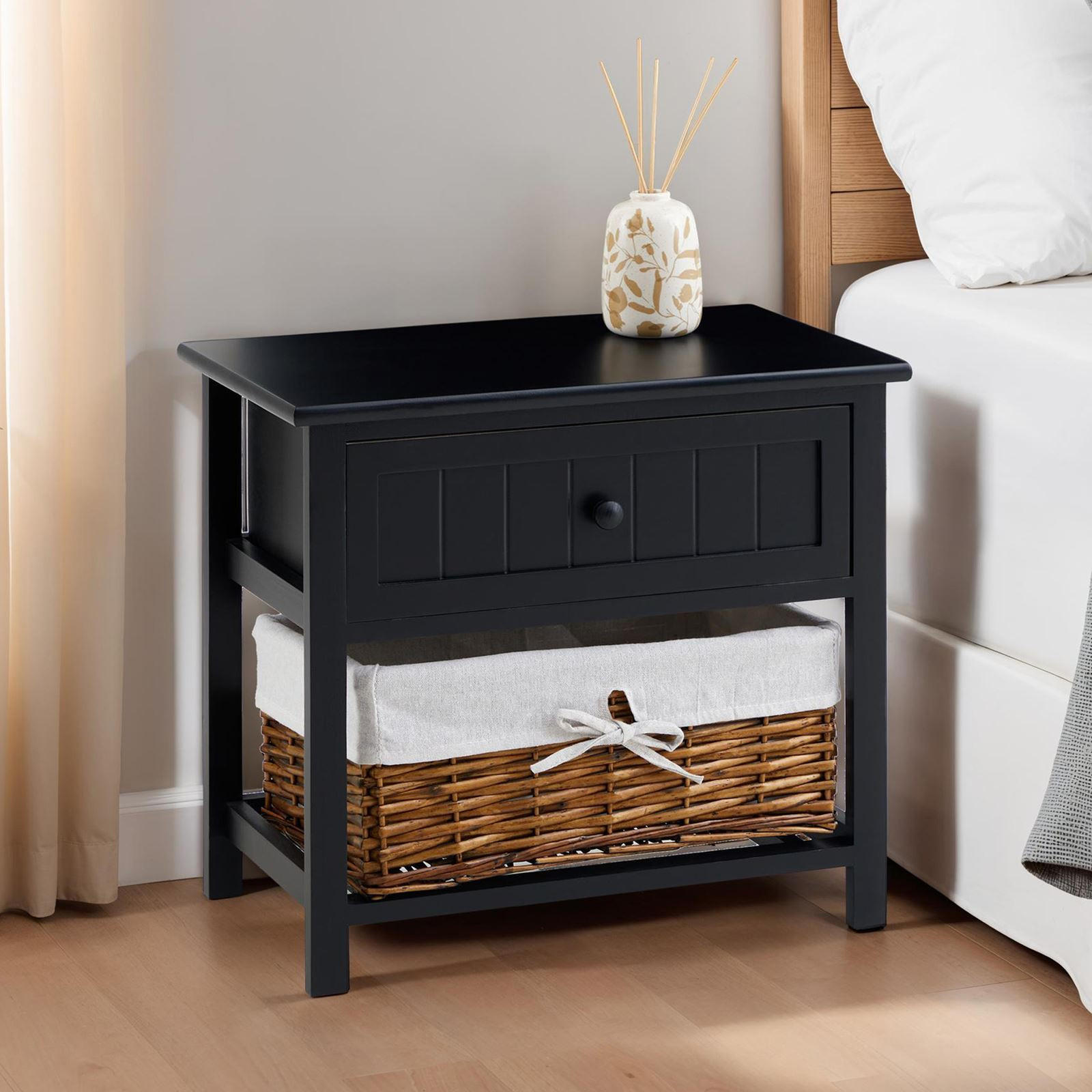 NACHTTISCH AKURE - Schwarz, Holz (50/46/31cm) - IDIMEX