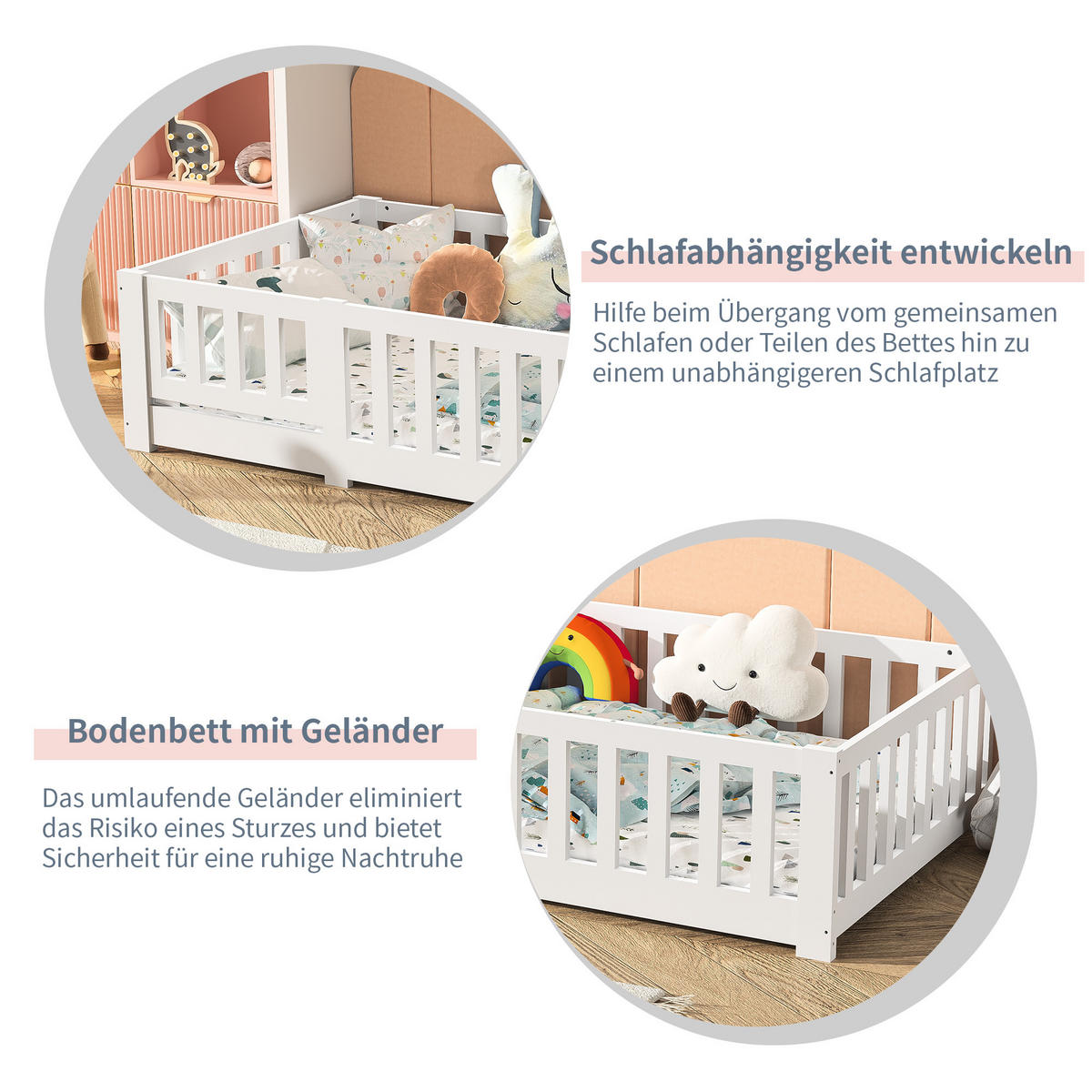 BODENBETT mit Rausfallschutz und Tür, 90x200cm, Weiß - Weiß, Holz (90/200cm)