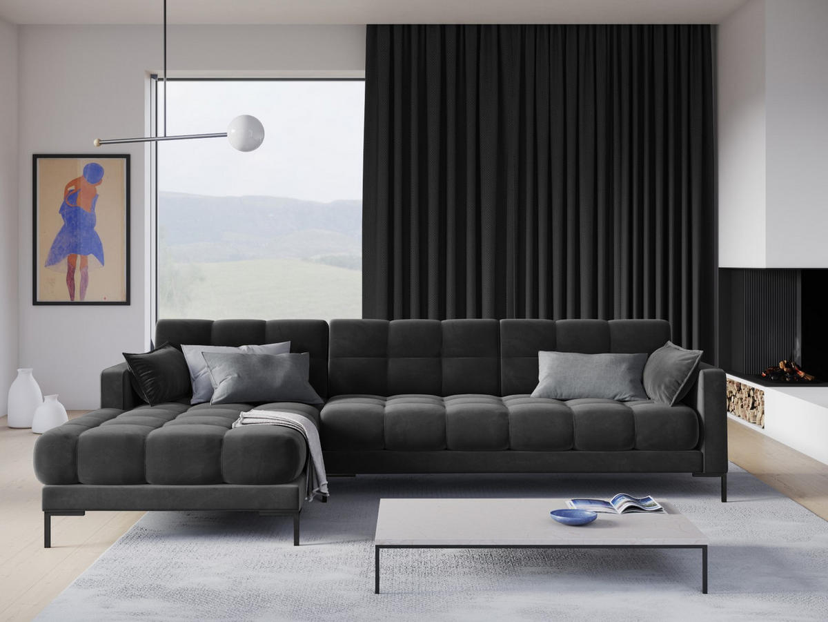 ECKSOFA links Mamaia aus Samt dunkelgrau 5 Sitzplätze - Dunkelgrau, Textil (185/293cm) - Micadoni