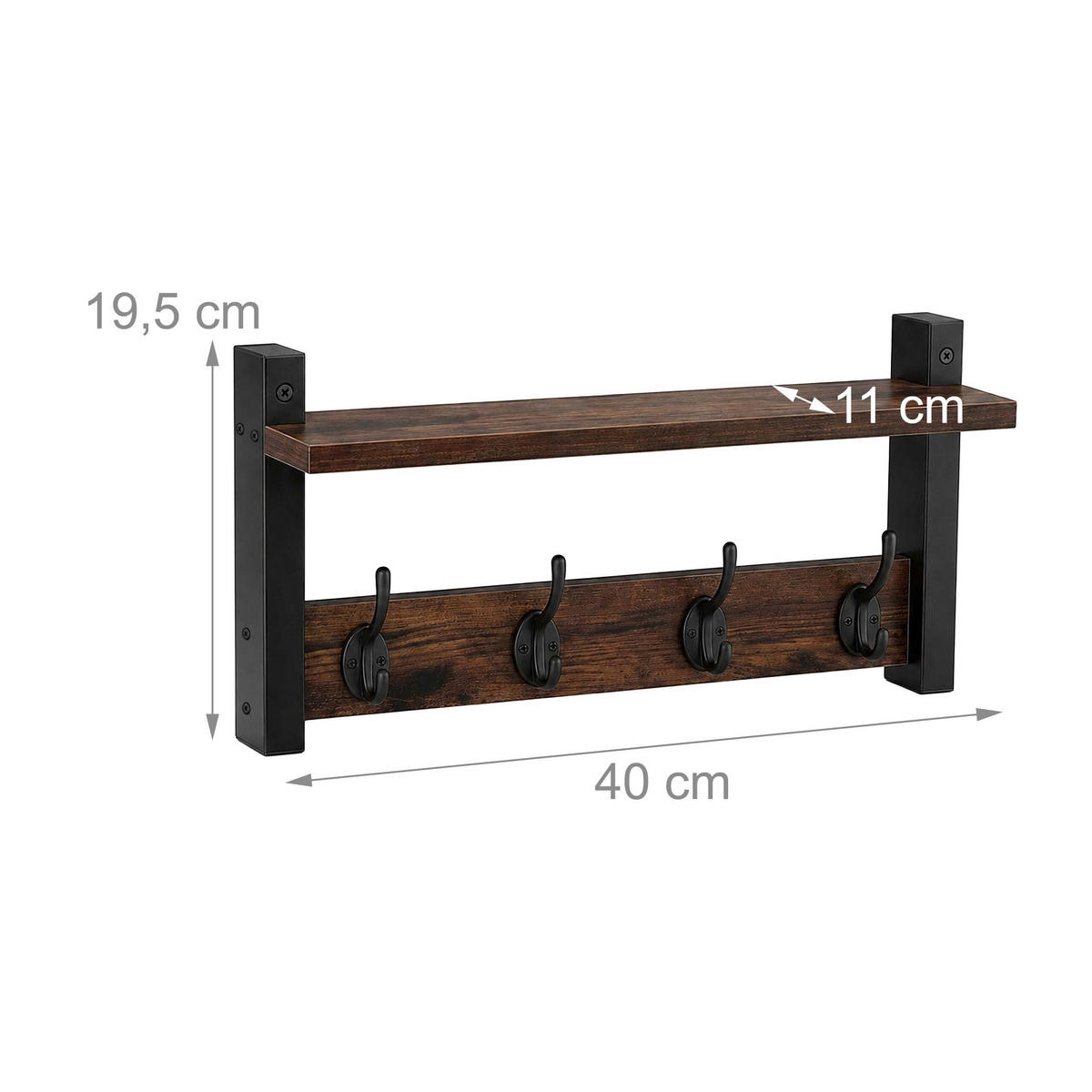 WANDGARDEROBE Vintagebraun 2er-Set - Braun, Holzwerkstoff/Metall (40/19.5/11cm) - Relaxdays