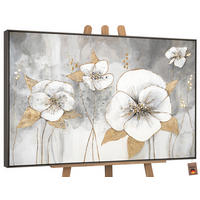 GEMÄLDE Goldene Blüten Schattenfugenrahmen Grau 140x100 cm - Grau, Holz (140/100cm) - YS-art gallery